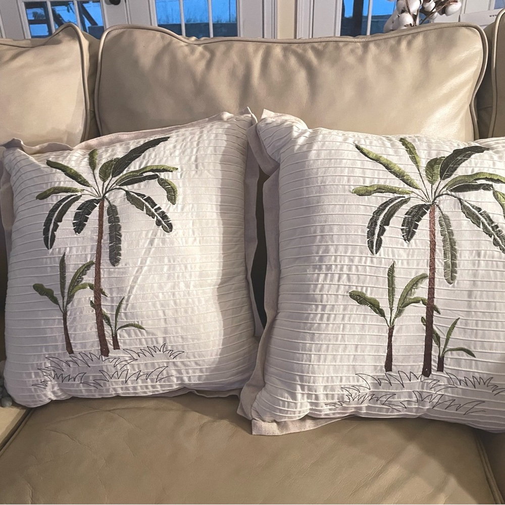 Embroidered Palm Tree Throw Pillows (2)